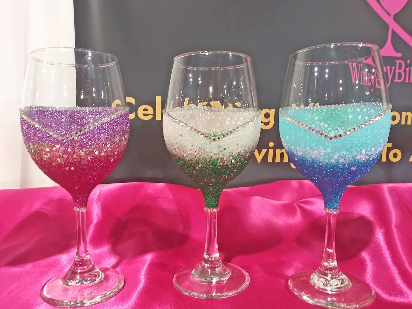 Blinged Two Tone Stem or Stemless Wine Glasses
