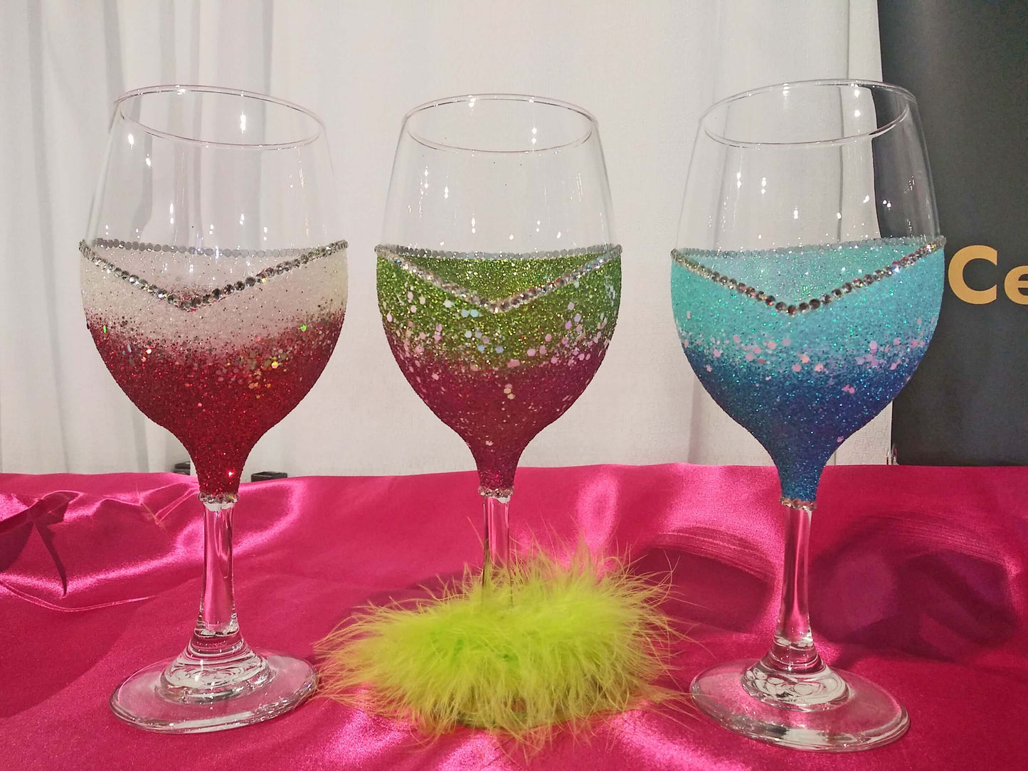 Blinged Two Tone Stem or Stemless Wine Glasses