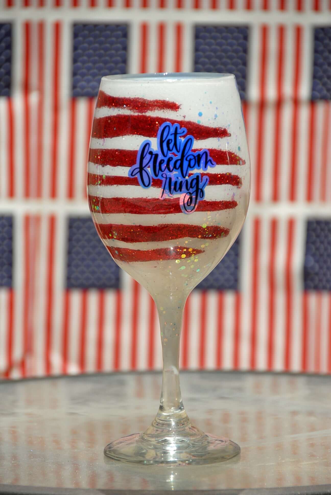 Patriotic Stars and Stripes Stem or Stemless Wine Glass-4th of July-Independence Day