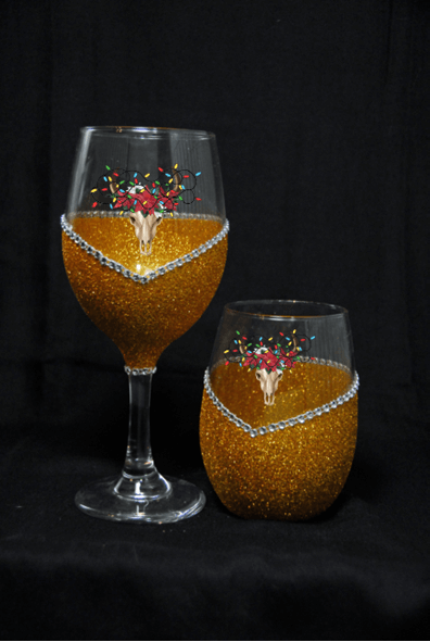 Christmas Cow Skull Drinkware-Choose your color