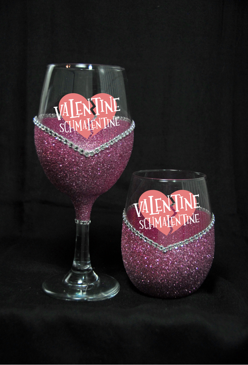 Winey Bitches Co "Valentine Schmalentine" Anti Valentines Day Wine Glass- Choose your color, Stem or Stemless
