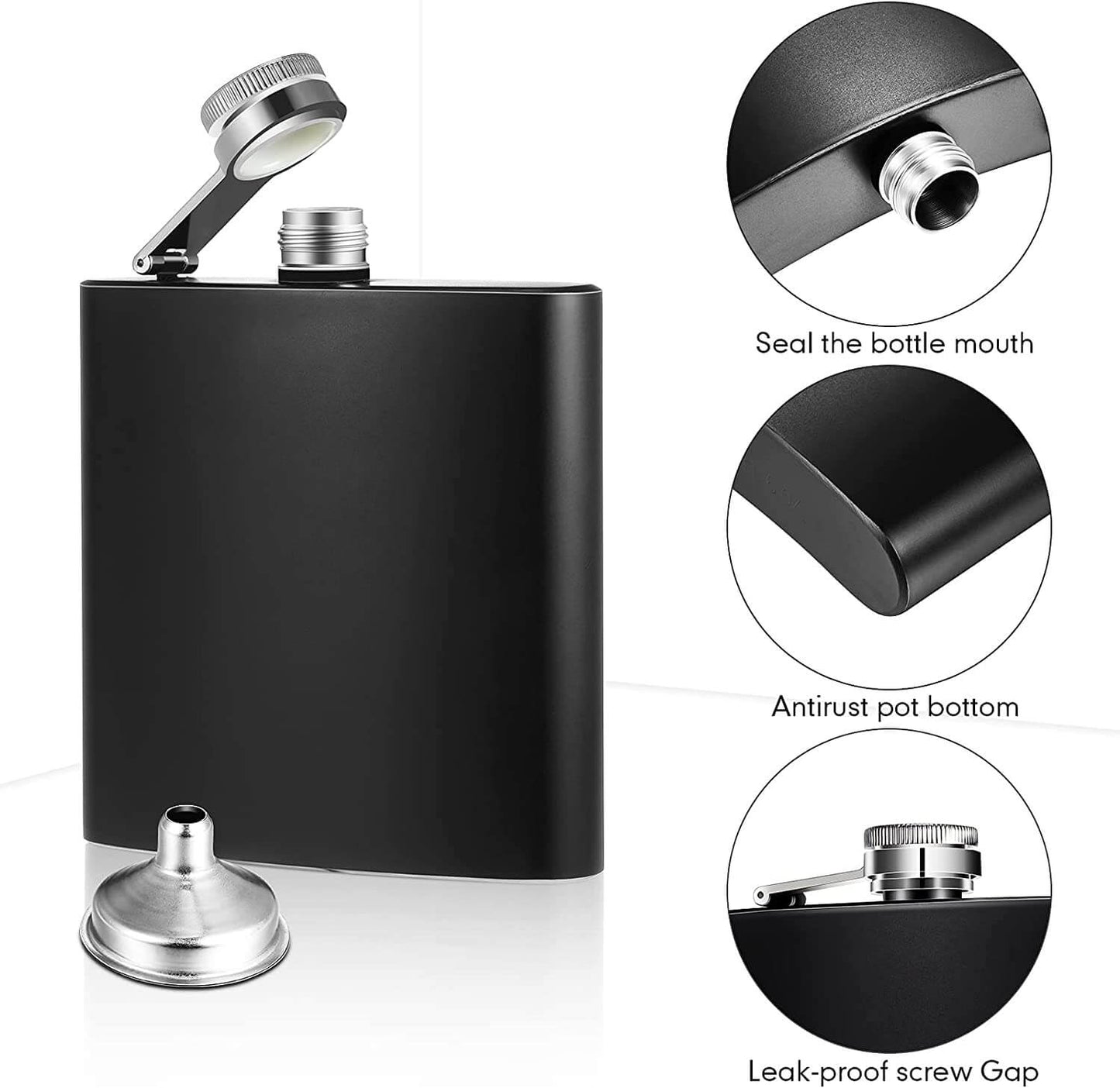 Stainless Steel Hip Flask Matte Black 8 oz . Leak Proof Drinking Liquor Flask