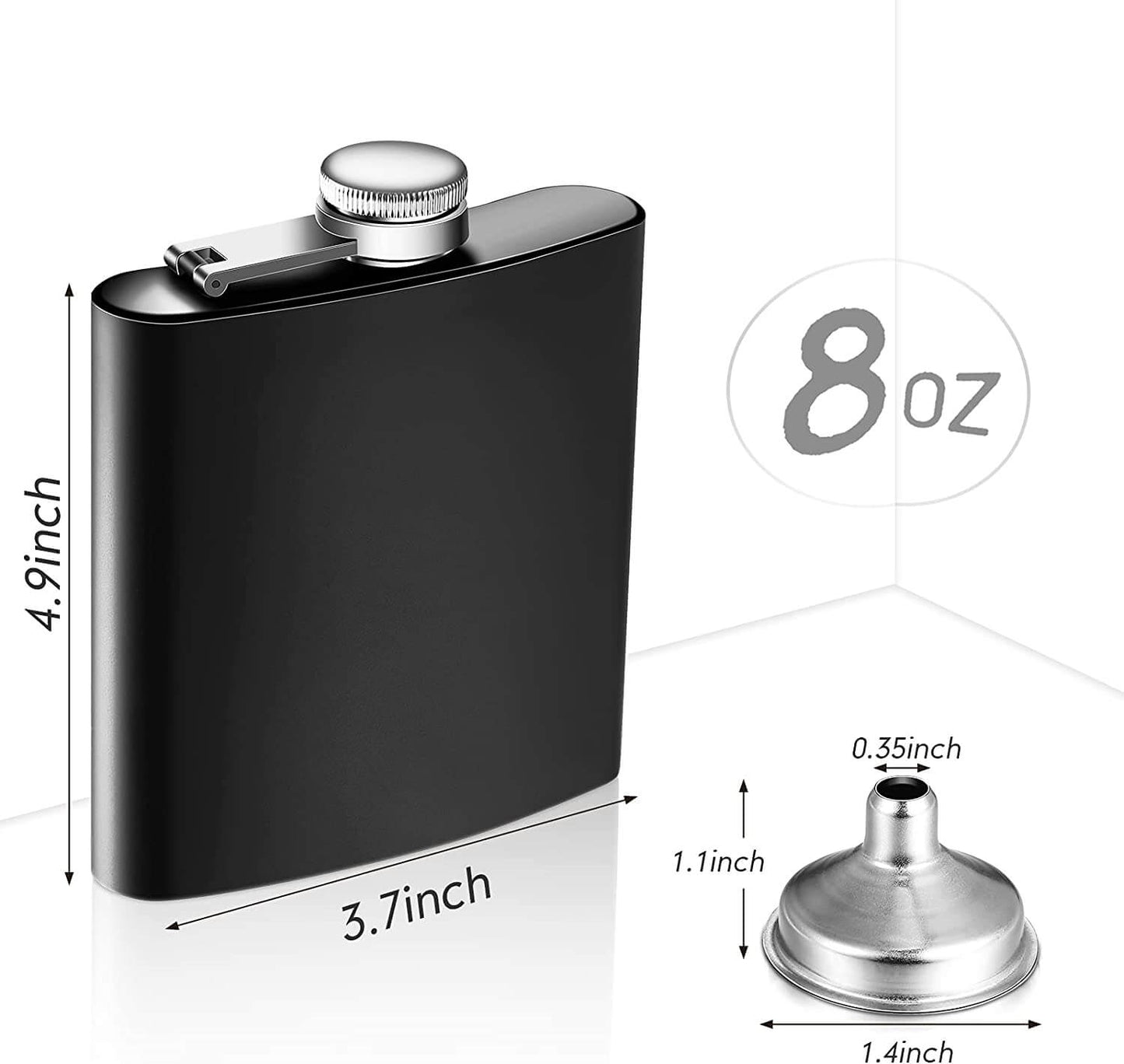 Stainless Steel Hip Flask Matte Black 8 oz . Leak Proof Drinking Liquor Flask