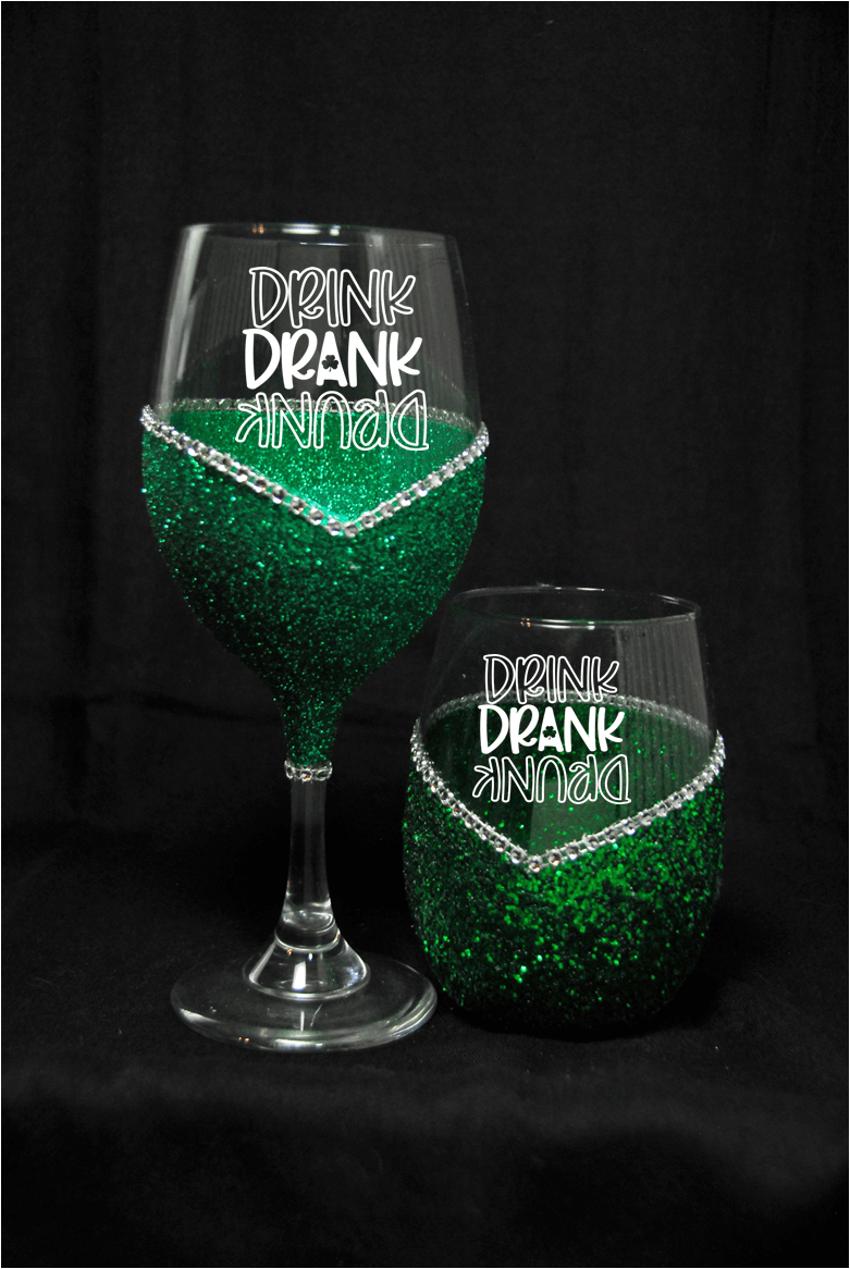Winey Bitches Co Drink Drank Drunk Bling Stem or Stemless Wine Glasses-Choose your color