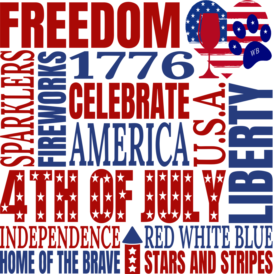 Freedom Squared Bling Stem or Stemless Wine Glasses-Choose your color-4th of July