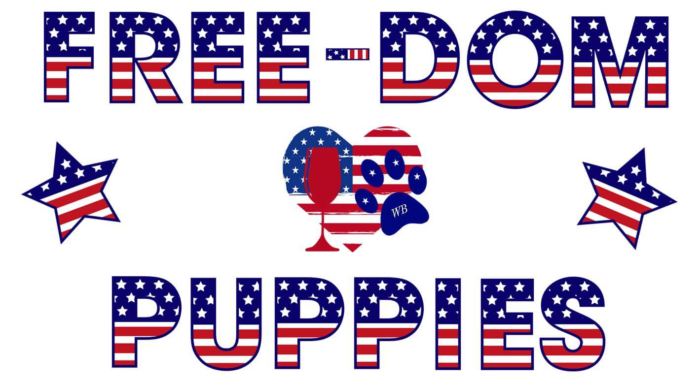 Free-Dom Puppies Bling Stem or Stemless Wine Glasses-Choose your color-4th of July