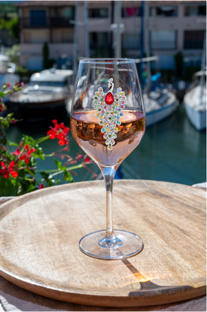 Winey Bitches Co Tipsy Sips- Multi Color Rhinestone Peacock "Magnetic Bling for your Wine Glass"