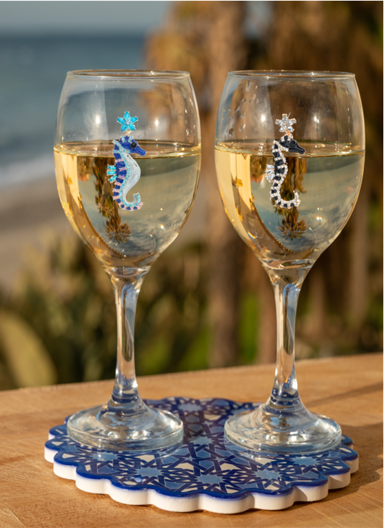 Winey Bitches Co Seahorses Tipsy Sip "Magnetic Bling for your Wine Glass"