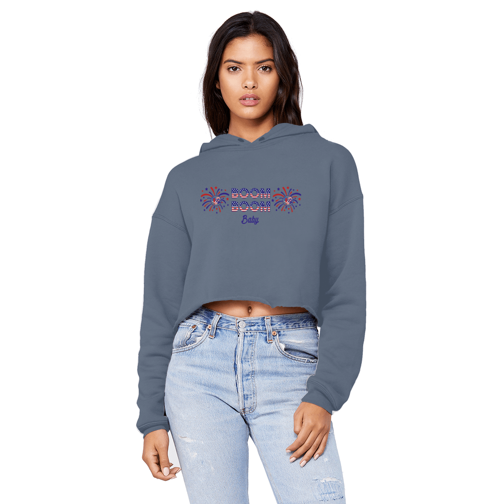 Apparel Airforce Blue / XS Winey Bitches Co "Boom Boom Baby" Cropped Raw Edge BF Hoodie WineyBitchesCo