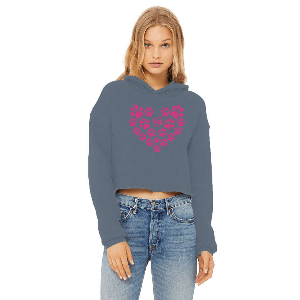 Apparel Airforce Blue / XS Winey Bitches Co Heart Paws (Pink) Cropped Raw Edge Hoodie WineyBitchesCo