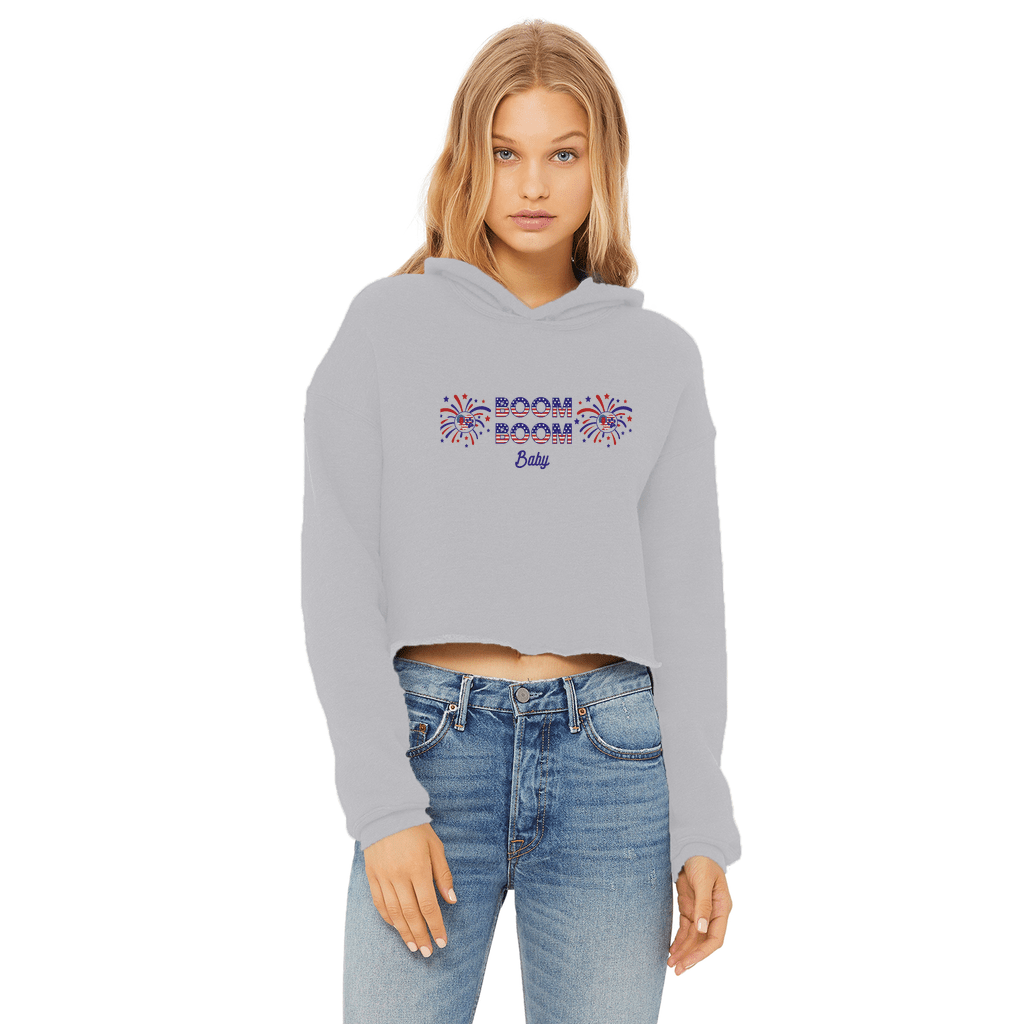 Apparel Ash / XS Winey Bitches Co "Boom Boom Baby" Cropped Raw Edge Hoodie WineyBitchesCo