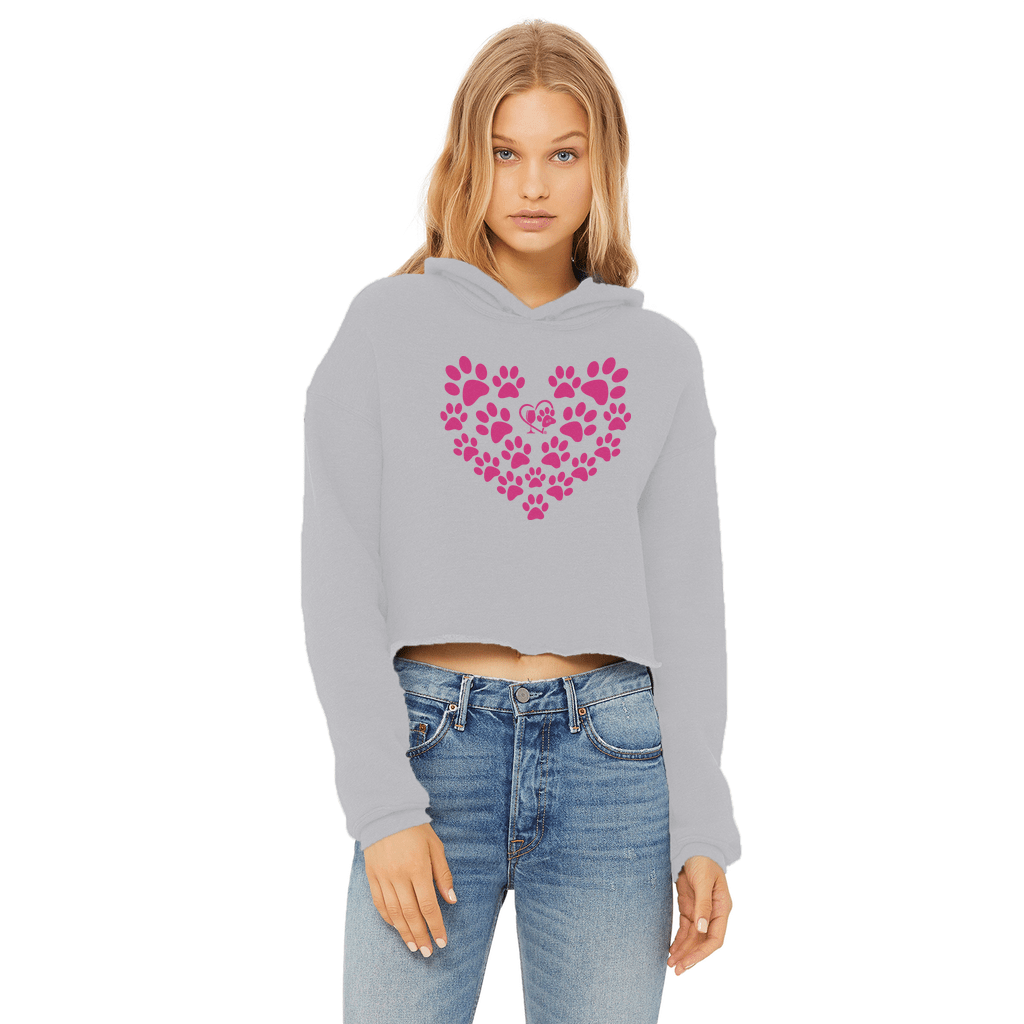 Apparel Ash / XS Winey Bitches Co Heart Paws (Pink) Cropped Raw Edge Hoodie WineyBitchesCo