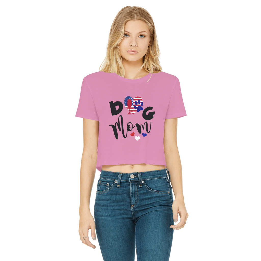 Apparel Azalea / Female / S WineyBitches.Co American Dog Mom Classic Women's Cropped Raw Edge T-Shirt WineyBitchesCo