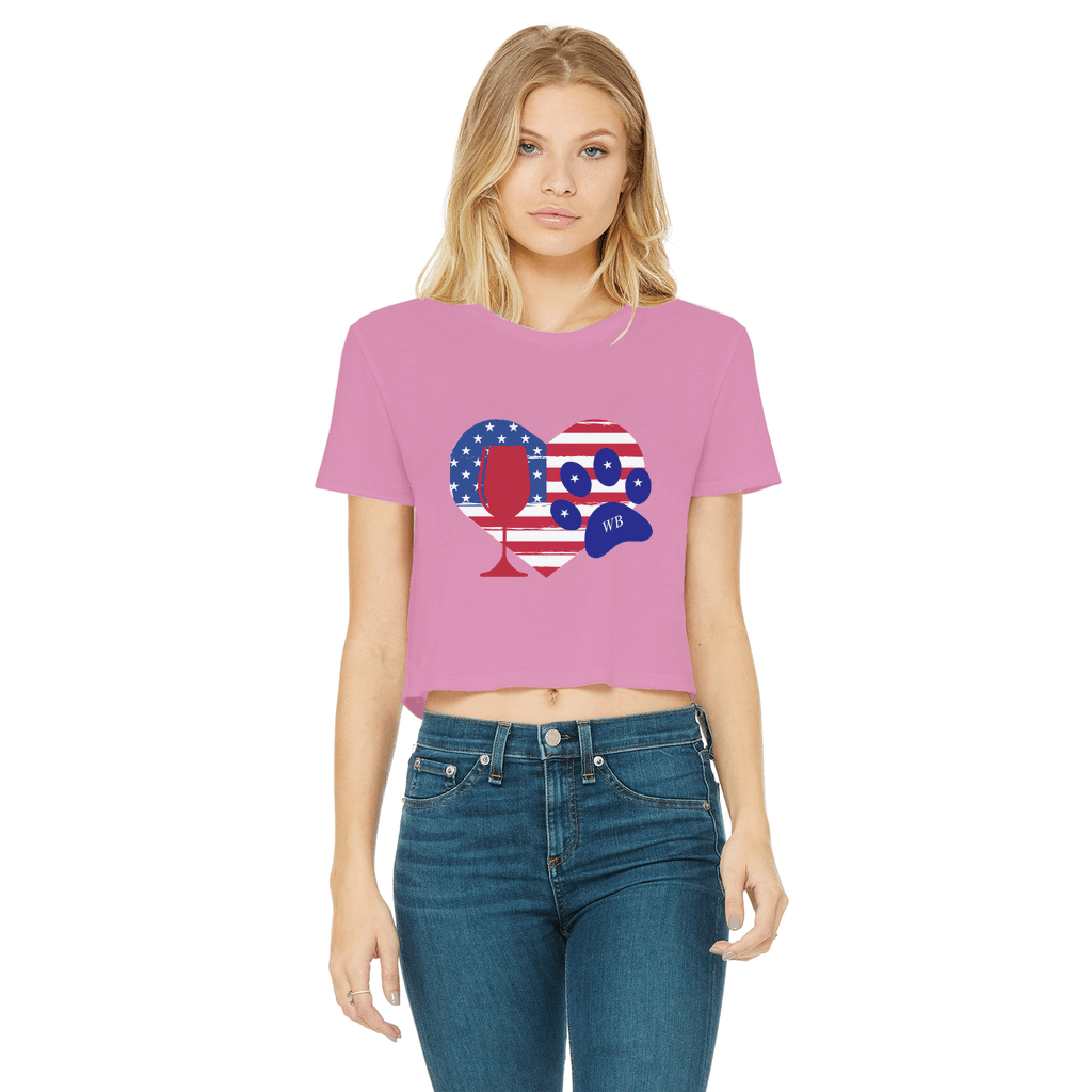 Apparel Azalea / Female / S WineyBitches.Co American Wine Heart Paw Classic Women's Cropped Raw Edge T-Shirt WineyBitchesCo