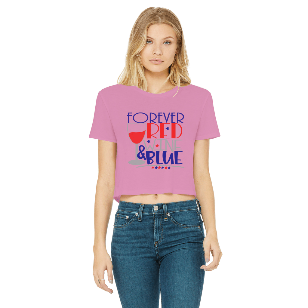 Apparel Azalea / Female / S WineyBitches.Co Forever Red Wine Blue Classic Women's Cropped Raw Edge T-Shirt WineyBitchesCo
