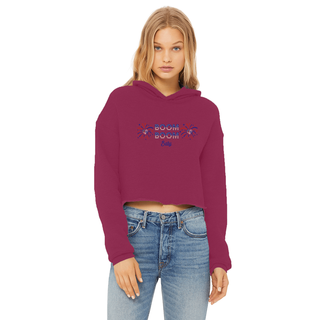 Apparel Burgundy / XS Winey Bitches Co "Boom Boom Baby" Cropped Raw Edge Hoodie WineyBitchesCo