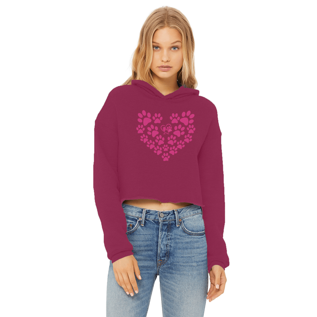 Apparel Burgundy / XS Winey Bitches Co Heart Paws (Pink) Cropped Raw Edge Hoodie WineyBitchesCo