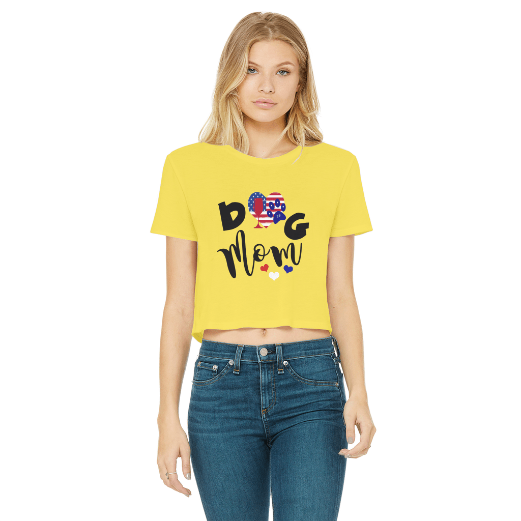 Apparel Daisy / Female / S WineyBitches.Co American Dog Mom Classic Women's Cropped Raw Edge T-Shirt WineyBitchesCo