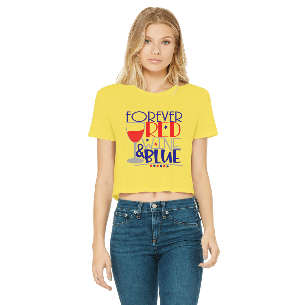 Apparel Daisy / Female / S WineyBitches.Co Forever Red Wine Blue Classic Women's Cropped Raw Edge T-Shirt WineyBitchesCo