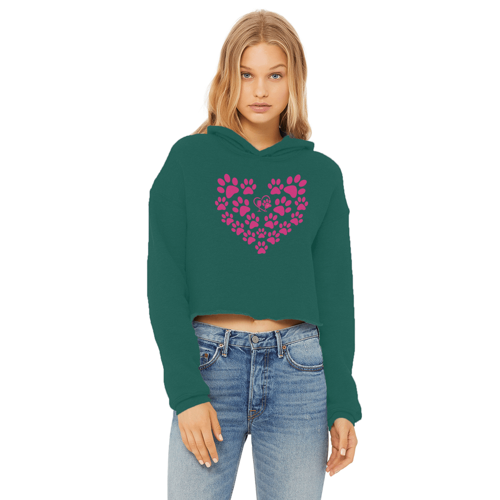 Apparel Dark Green / XS Winey Bitches Co Heart Paws (Pink) Cropped Raw Edge Hoodie WineyBitchesCo
