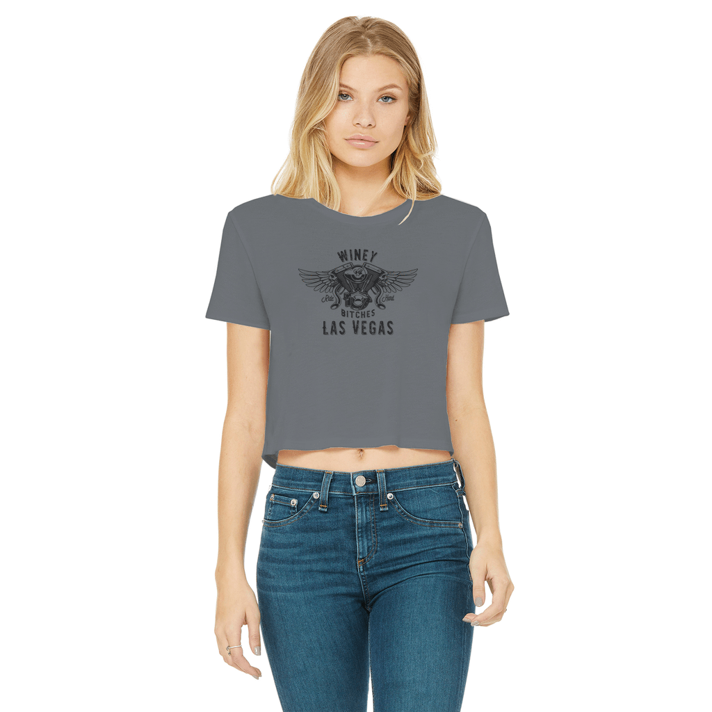 Apparel Dark Grey / Female / S Winey Bitches Co "Ride Hard Las Vegas" Cropped Raw Edge Tee WineyBitchesCo