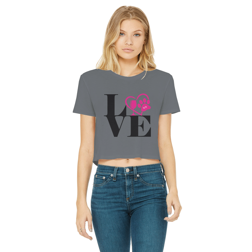 Apparel Dark Grey / Female / S WineyBitches.Co Love Paw 2 Classic Women's Cropped Raw Edge T-Shirt WineyBitchesCo