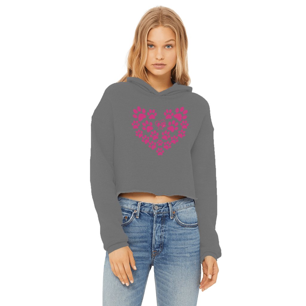 Apparel Dark Grey / XS Winey Bitches Co Heart Paws (Pink) Cropped Raw Edge Hoodie WineyBitchesCo