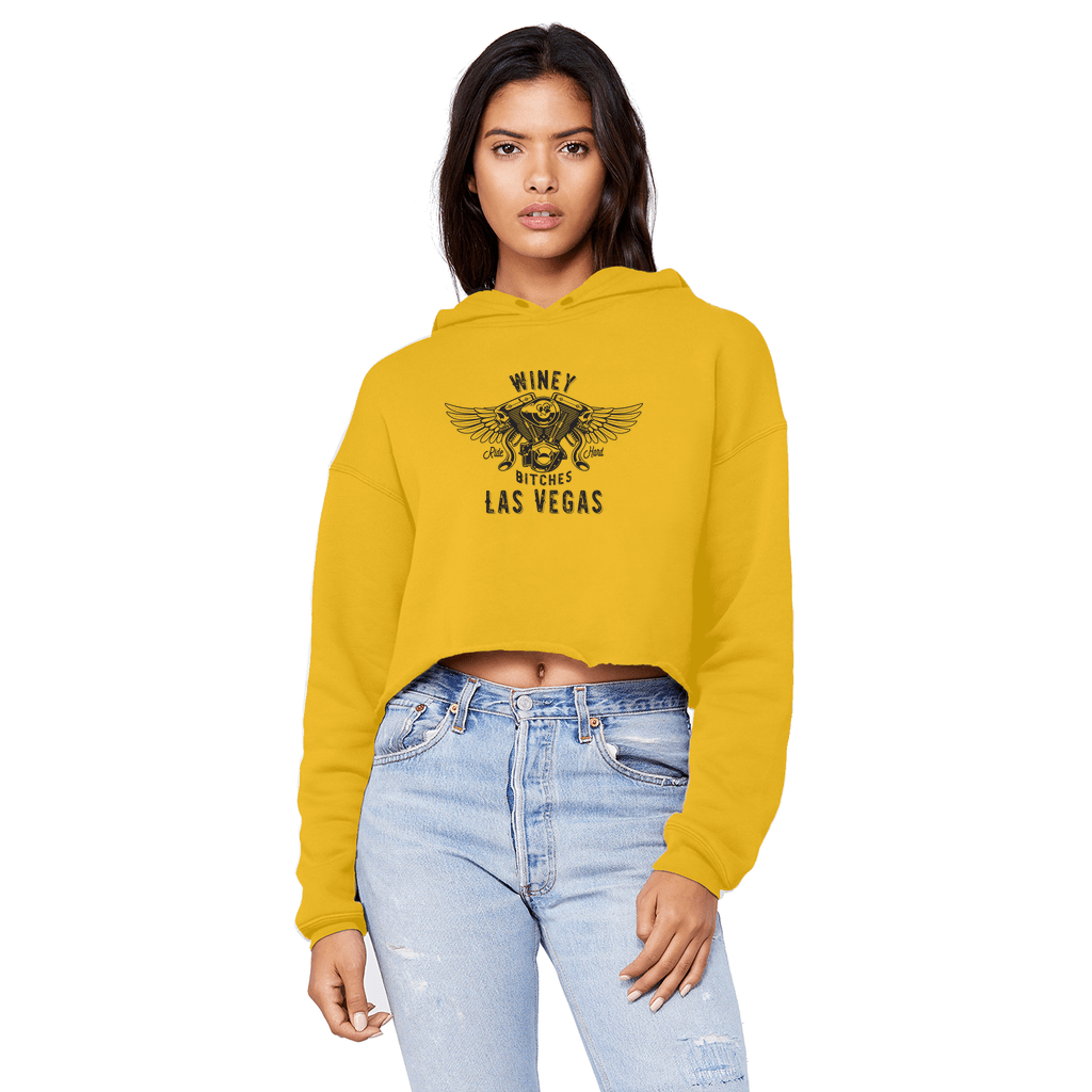 Apparel Gold / XS Winey Bitches Co "Ride Hard Las Vegas" Cropped Raw Edge BF Hoodie WineyBitchesCo