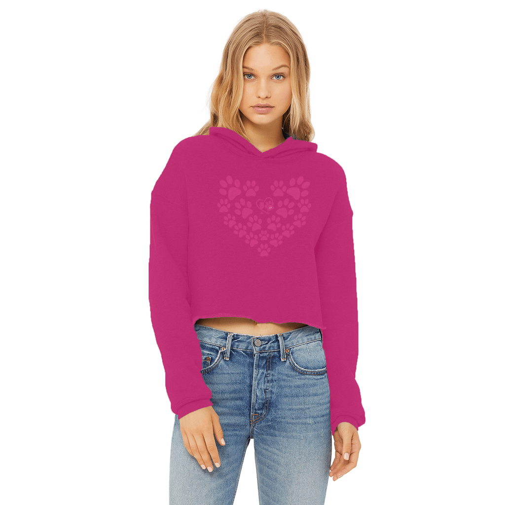 Apparel Hot Pink / XS Heart Paws Fushia Heart Paws (Pink) Cropped Raw Edge Hoodie WineyBitchesCo