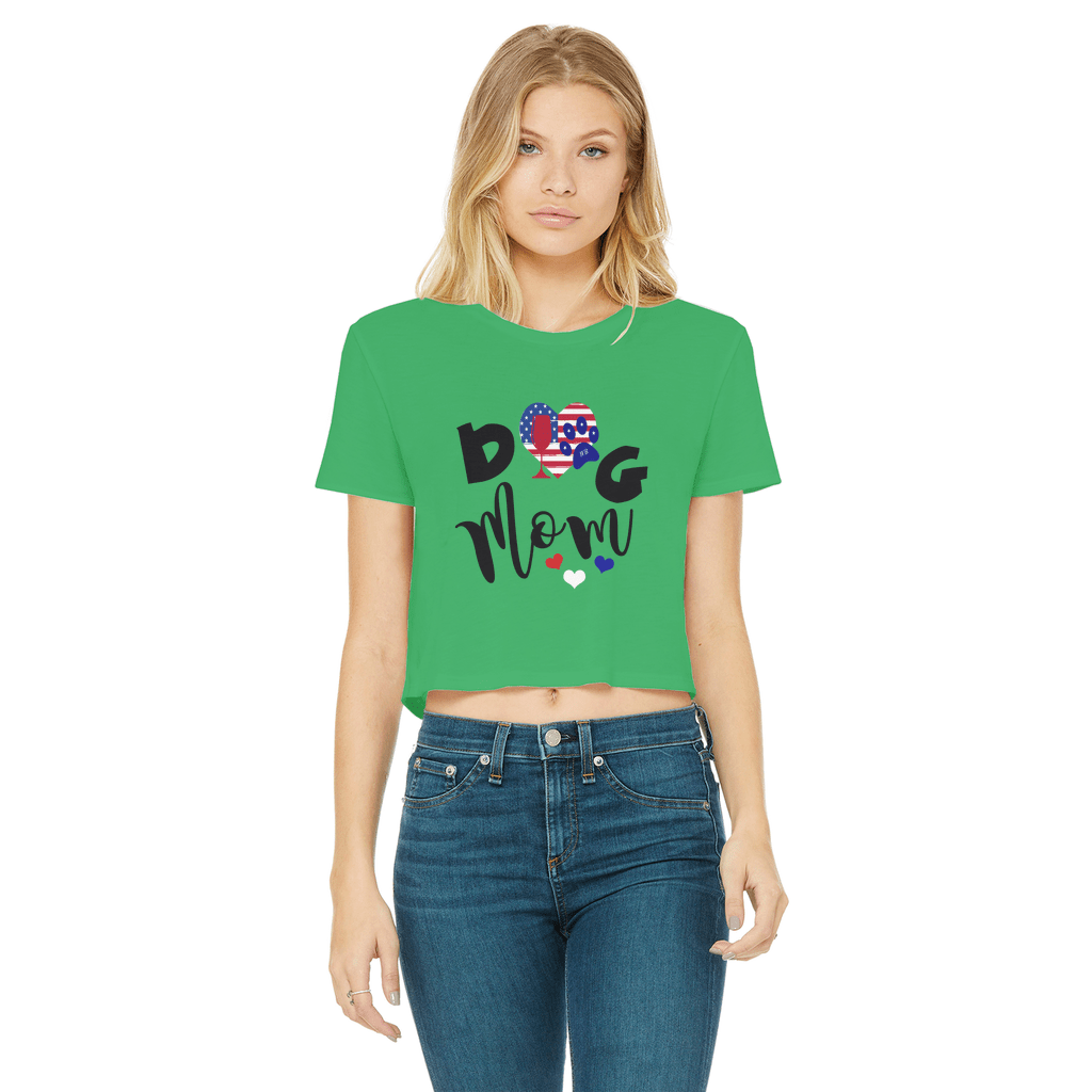Apparel Irish Green / Female / S WineyBitches.Co American Dog Mom Classic Women's Cropped Raw Edge T-Shirt WineyBitchesCo