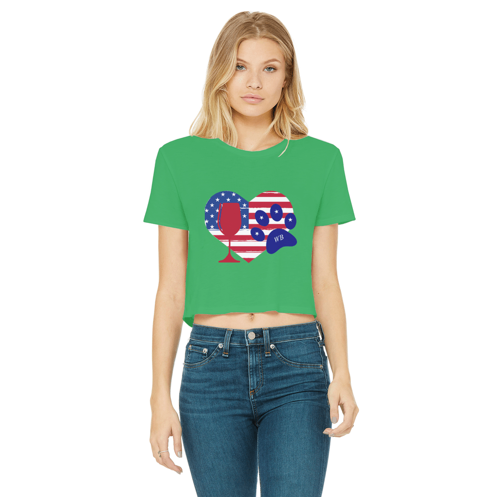 Apparel Irish Green / Female / S WineyBitches.Co American Wine Heart Paw Classic Women's Cropped Raw Edge T-Shirt WineyBitchesCo