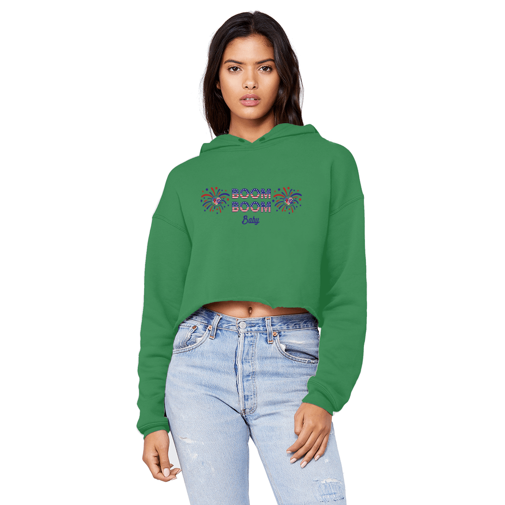 Apparel Kelly Green / XS Winey Bitches Co "Boom Boom Baby" Cropped Raw Edge BF Hoodie WineyBitchesCo
