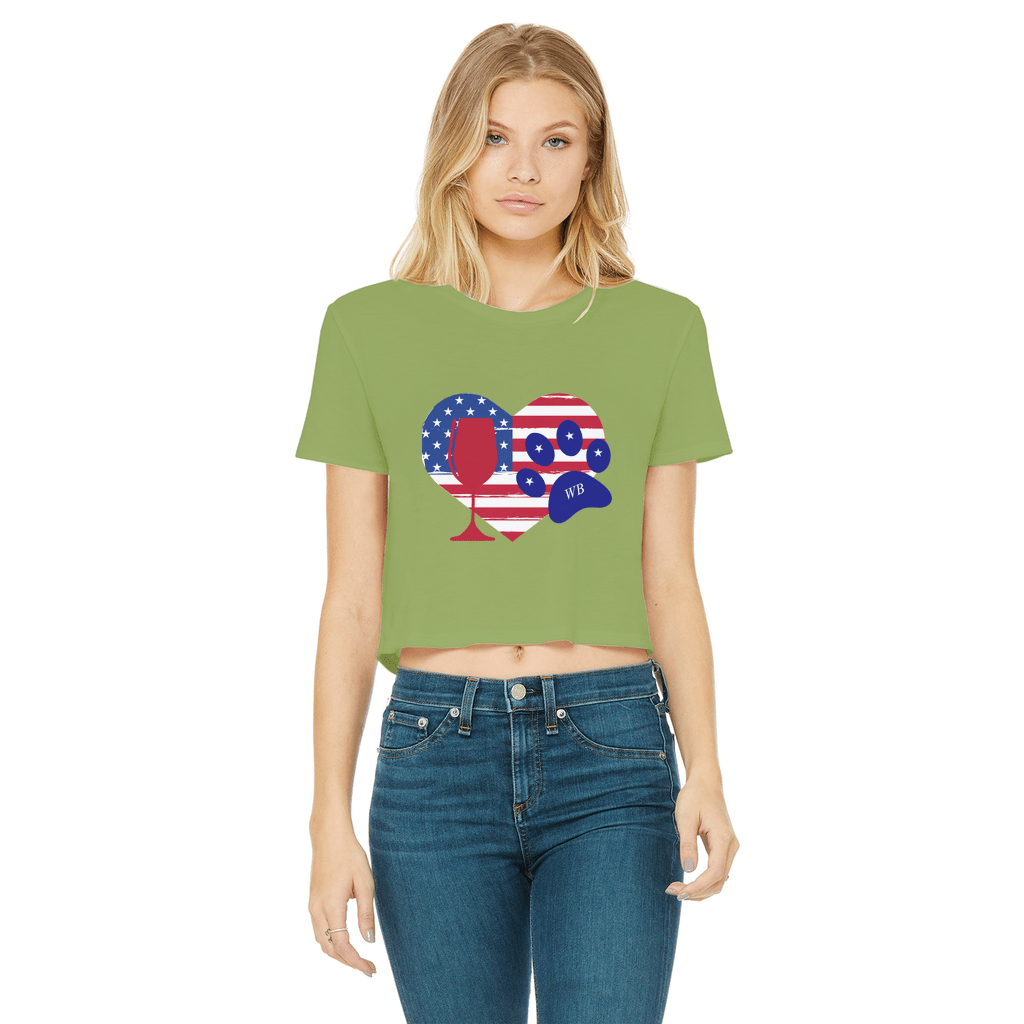 Apparel Kiwi / Female / S WineyBitches.Co American Wine Heart Paw Classic Women's Cropped Raw Edge T-Shirt WineyBitchesCo