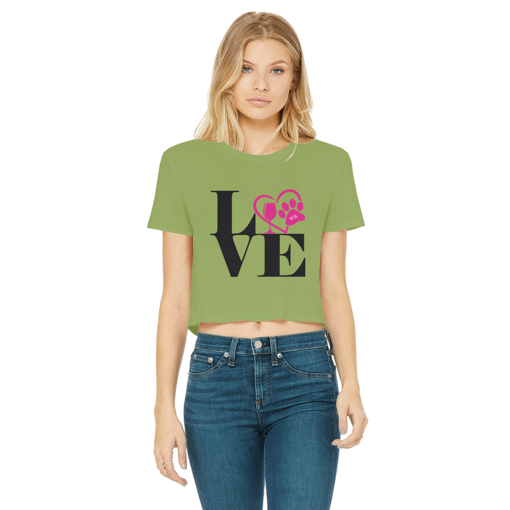 Apparel Kiwi / Female / S WineyBitches.Co Love Paw 2 Classic Women's Cropped Raw Edge T-Shirt WineyBitchesCo
