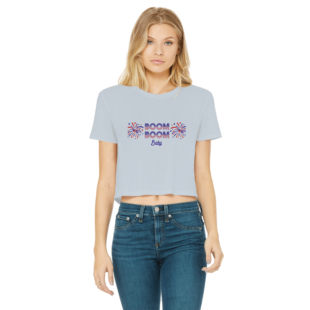 Apparel Light Blue / Female / S Winey Bitches Co "Boom Boom Baby" Cropped Raw Edge Tee WineyBitchesCo