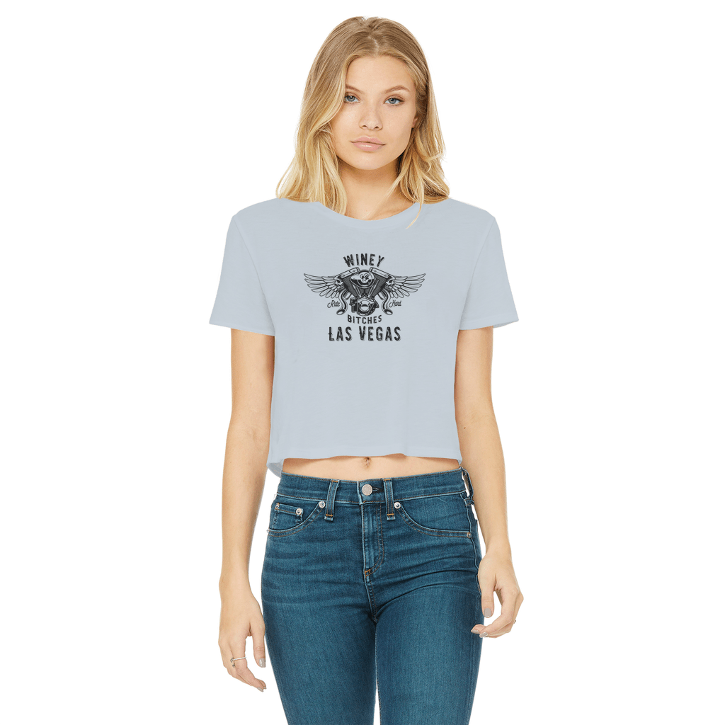 Apparel Light Blue / Female / S Winey Bitches Co "Ride Hard Las Vegas" Cropped Raw Edge Tee WineyBitchesCo