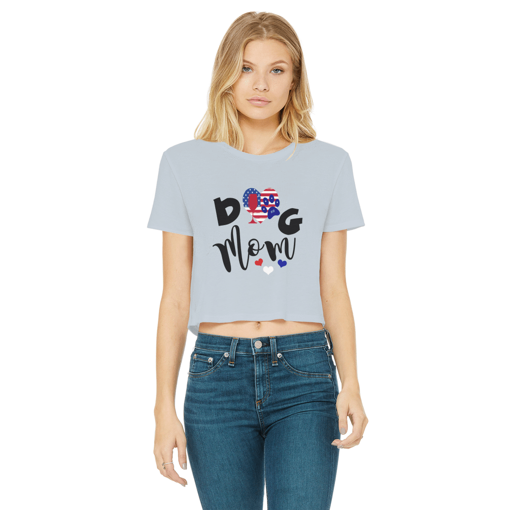 Apparel Light Blue / Female / S WineyBitches.Co American Dog Mom Classic Women's Cropped Raw Edge T-Shirt WineyBitchesCo