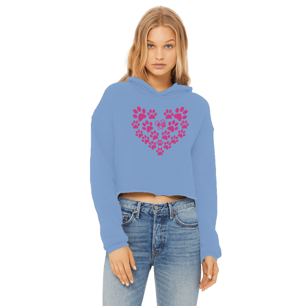 Apparel Light Blue / XS Heart Paws Fushia Heart Paws (Pink) Cropped Raw Edge Hoodie WineyBitchesCo