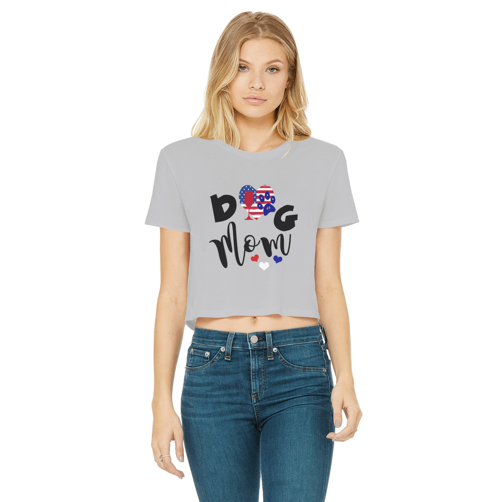 Apparel Light Grey / Female / S WineyBitches.Co American Dog Mom Classic Women's Cropped Raw Edge T-Shirt WineyBitchesCo