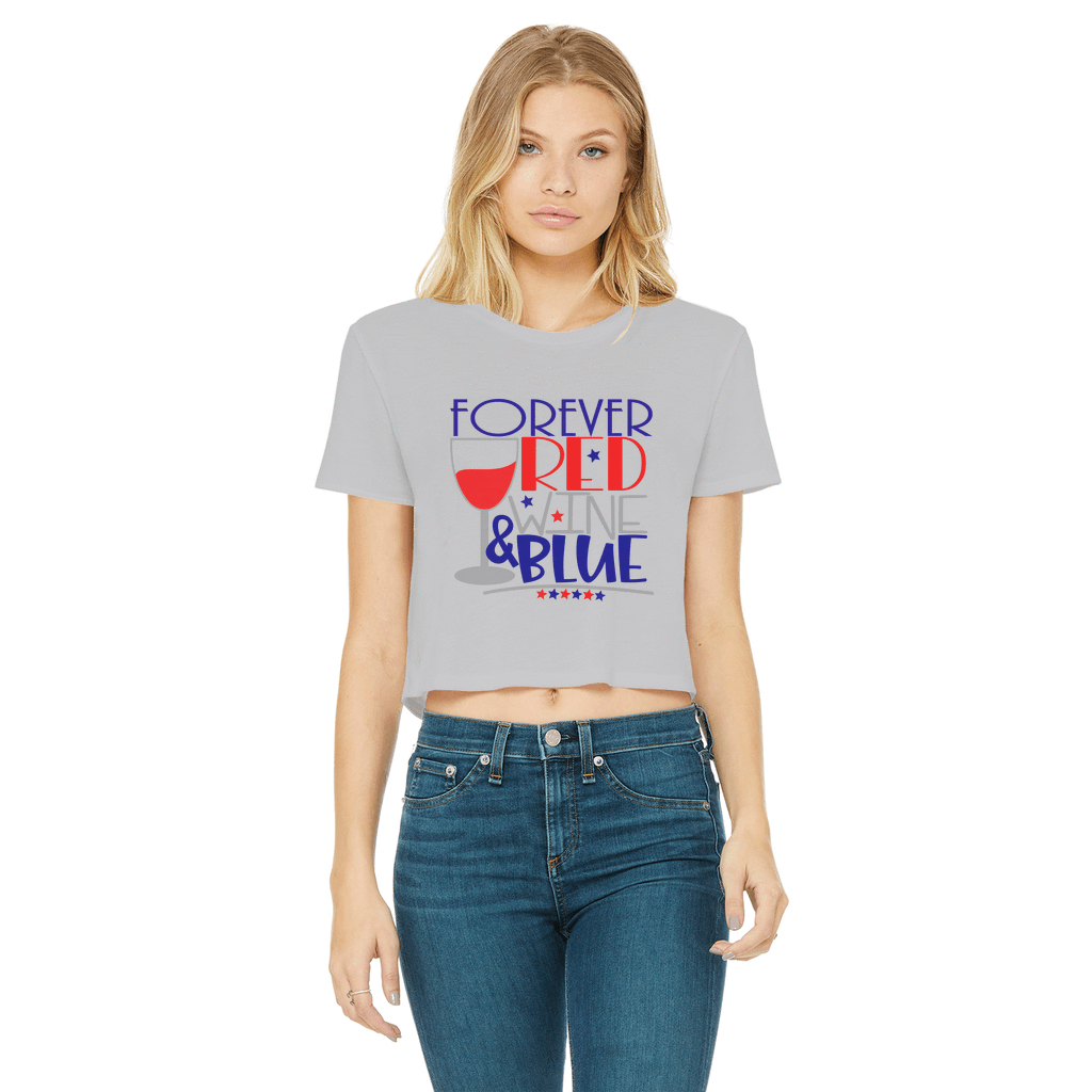 Apparel Light Grey / Female / S WineyBitches.Co Forever Red Wine Blue Classic Women's Cropped Raw Edge T-Shirt WineyBitchesCo
