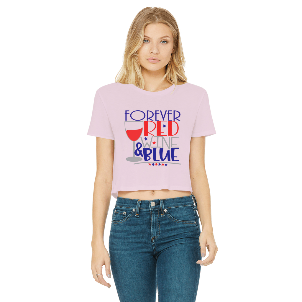 Apparel Light Pink / Female / S WineyBitches.Co Forever Red Wine Blue Classic Women's Cropped Raw Edge T-Shirt WineyBitchesCo