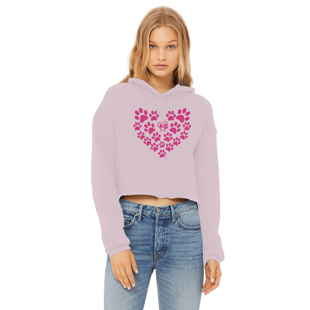 Apparel Light Pink / XS Heart Paws Fushia Heart Paws (Pink) Cropped Raw Edge Hoodie WineyBitchesCo