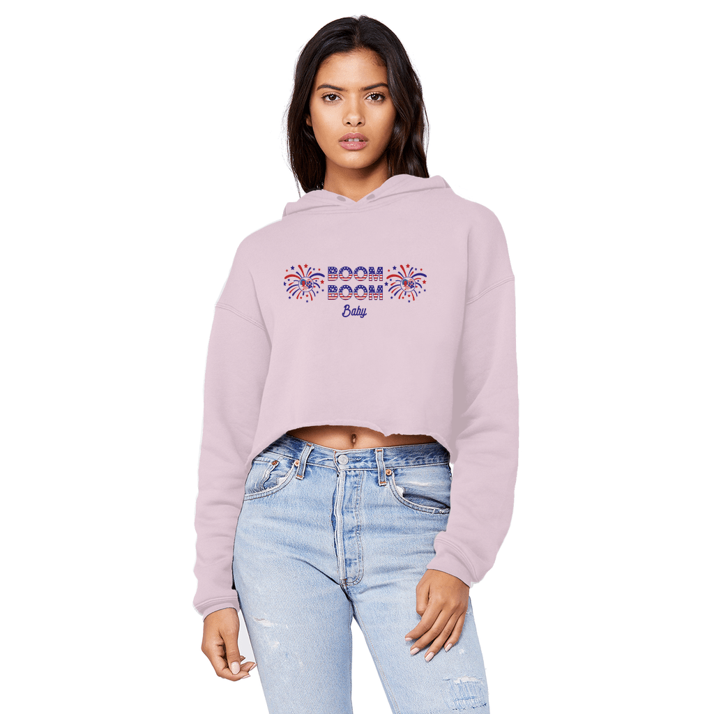 Apparel Light Pink / XS Winey Bitches Co "Boom Boom Baby" Cropped Raw Edge BF Hoodie WineyBitchesCo