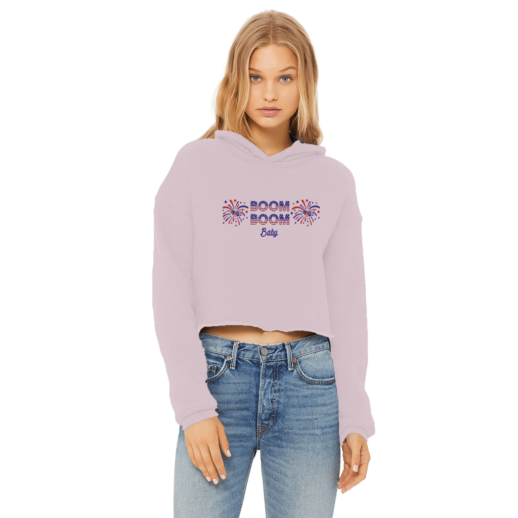 Apparel Light Pink / XS Winey Bitches Co "Boom Boom Baby" Cropped Raw Edge Hoodie WineyBitchesCo
