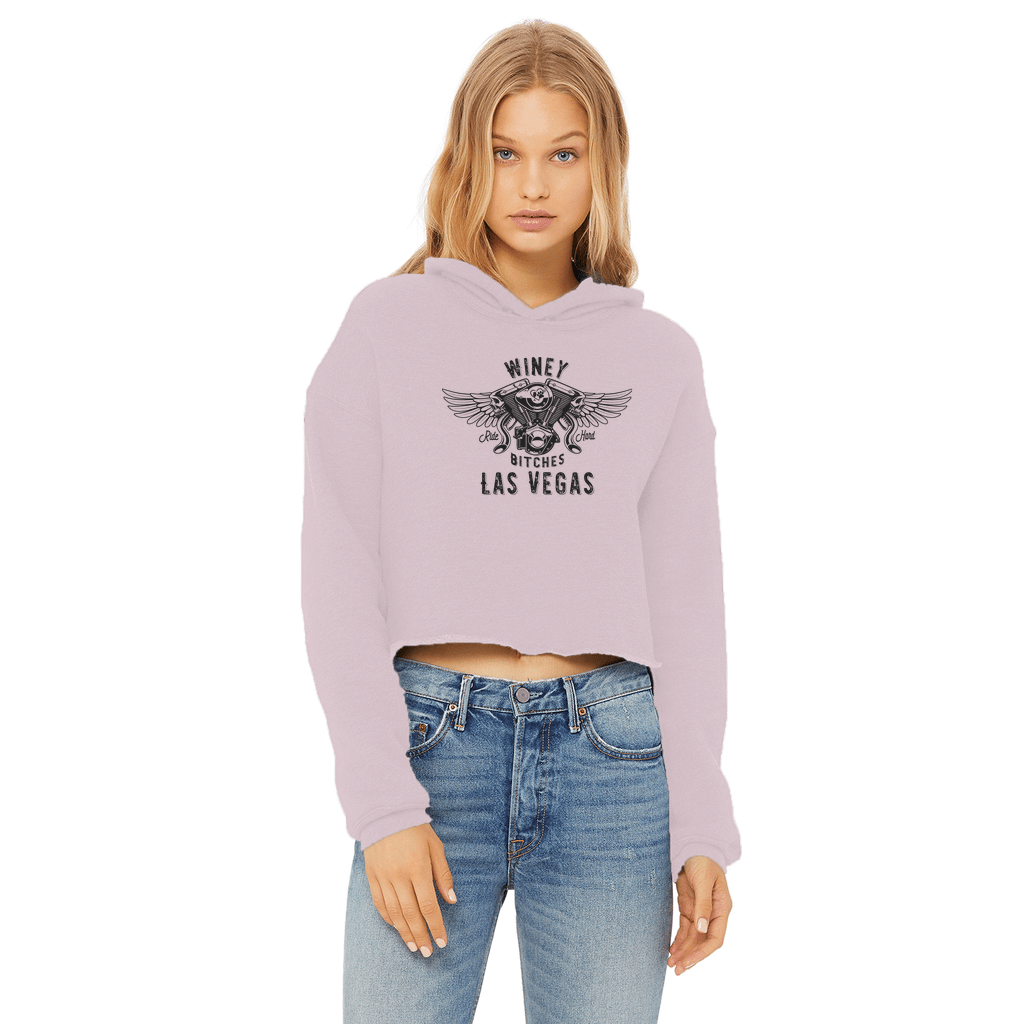 Apparel Light Pink / XS Winey Bitches Co "Ride Hard Las Vegas" Cropped Raw Edge Hoodie WineyBitchesCo