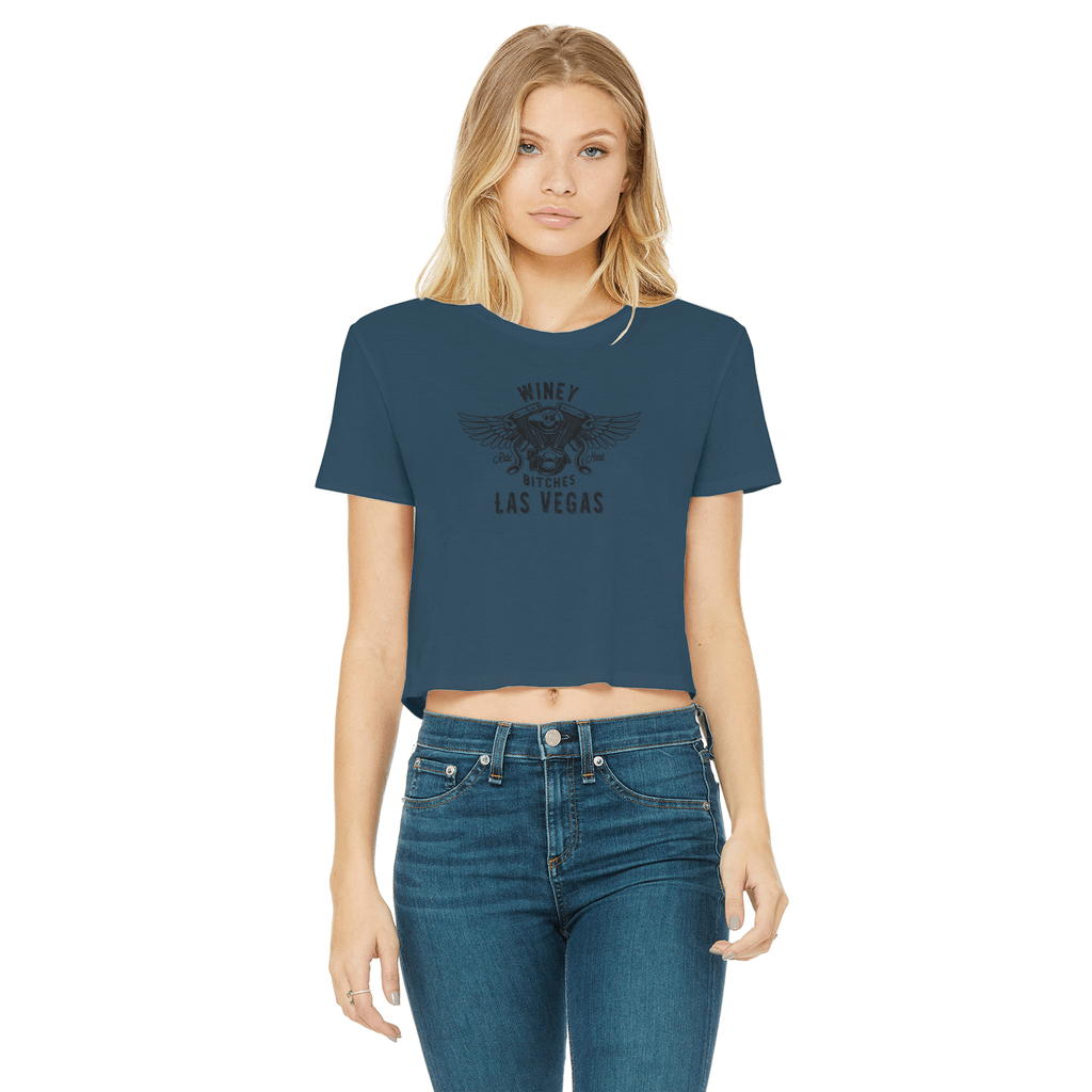 Apparel Navy / Female / S Winey Bitches Co "Ride Hard Las Vegas" Cropped Raw Edge Tee WineyBitchesCo