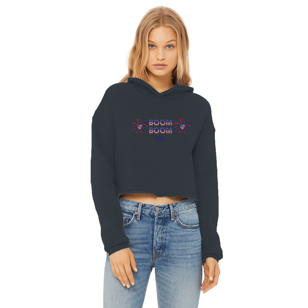 Apparel Navy / XS Winey Bitches Co "Boom Boom Baby" Cropped Raw Edge Hoodie WineyBitchesCo