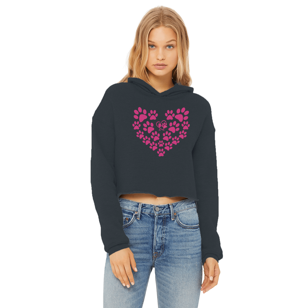 Apparel Navy / XS Winey Bitches Co Heart Paws (Pink) Cropped Raw Edge Hoodie WineyBitchesCo