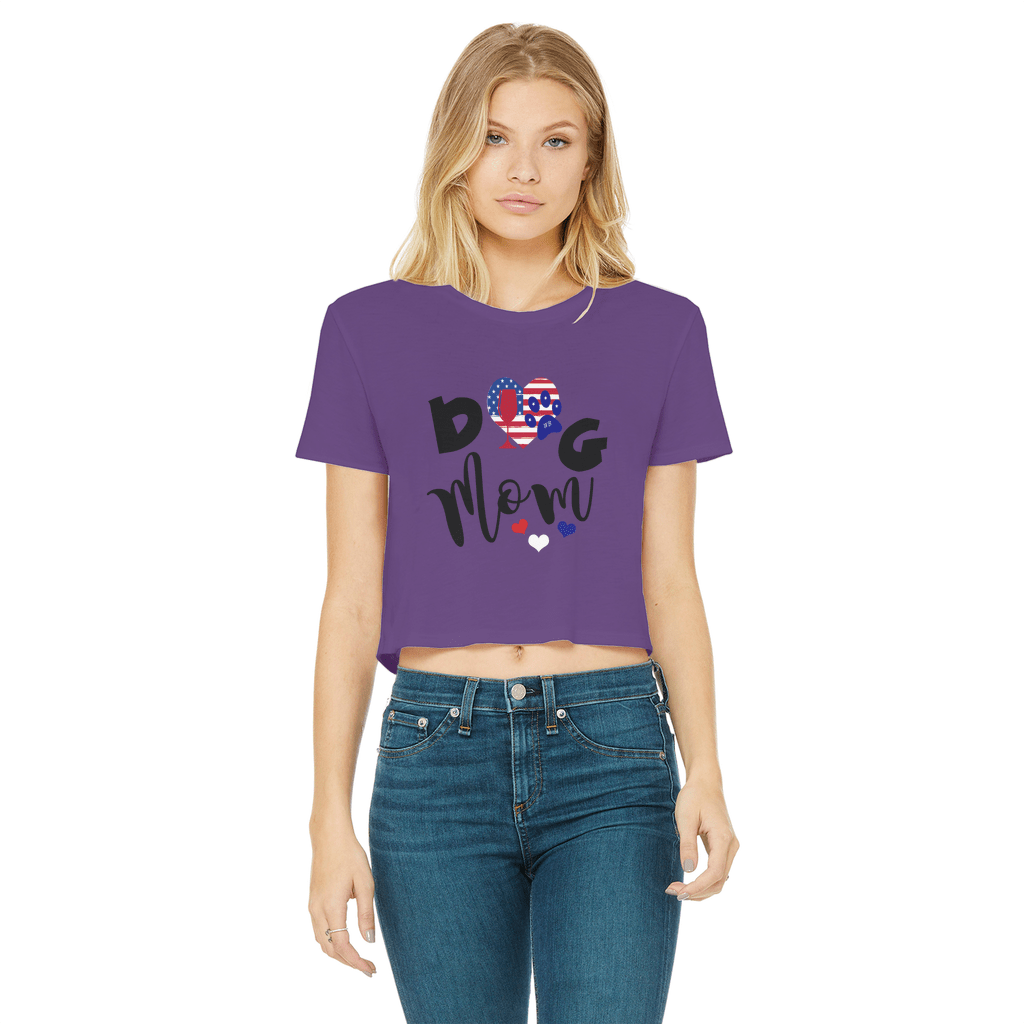 Apparel Purple / Female / S WineyBitches.Co American Dog Mom Classic Women's Cropped Raw Edge T-Shirt WineyBitchesCo