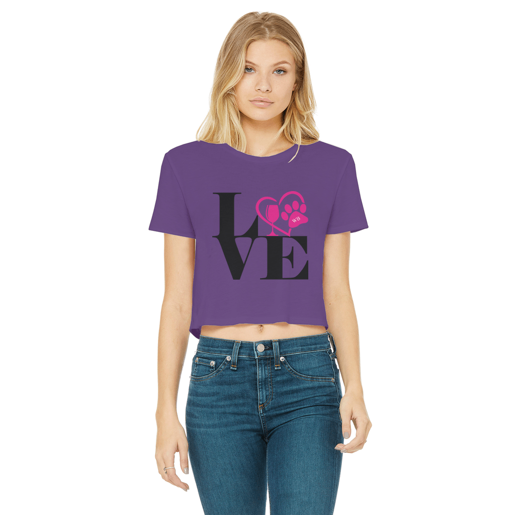 Apparel Purple / Female / S WineyBitches.Co Love Paw 2 Classic Women's Cropped Raw Edge T-Shirt WineyBitchesCo